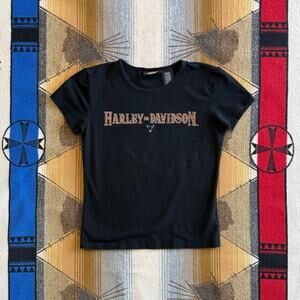 Vintage Y2K Women’s Harley Davidson Biker T-Shirt Size Small Motorcycle Black